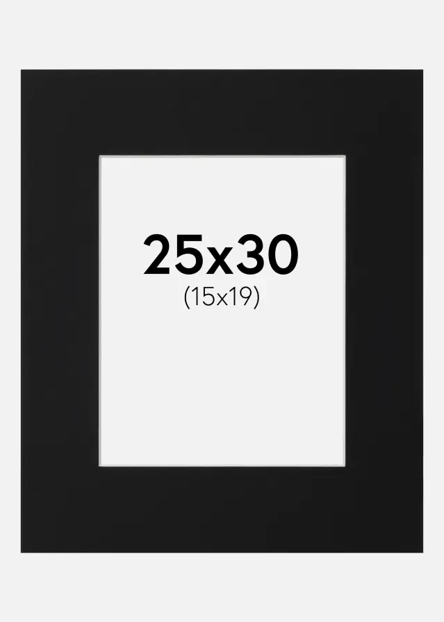 Passepartout Sort Standard (Hvid kerne) 25x30 cm (15x19)