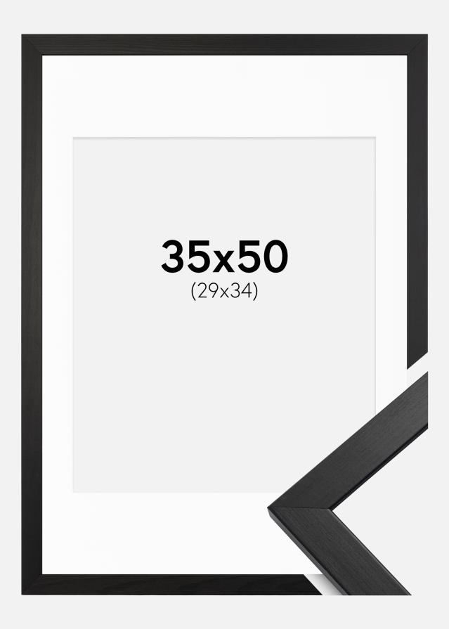 Ramme Stilren Sort 35x50 cm - Passepartout Hvid 30x35 cm