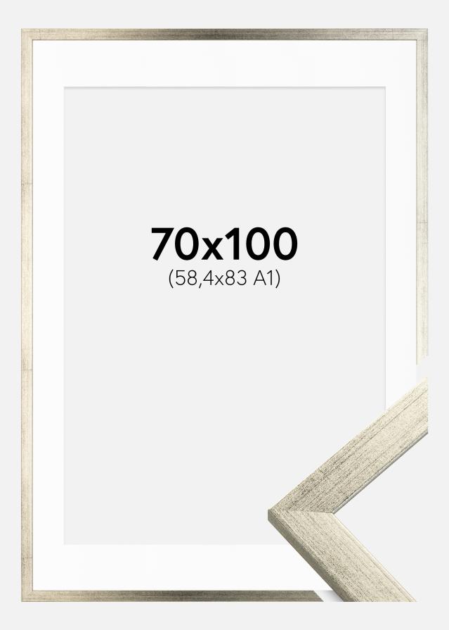 Ramme Stilren Sølv 70x100 cm - Passepartout Hvid 59,4x84 cm (A1)
