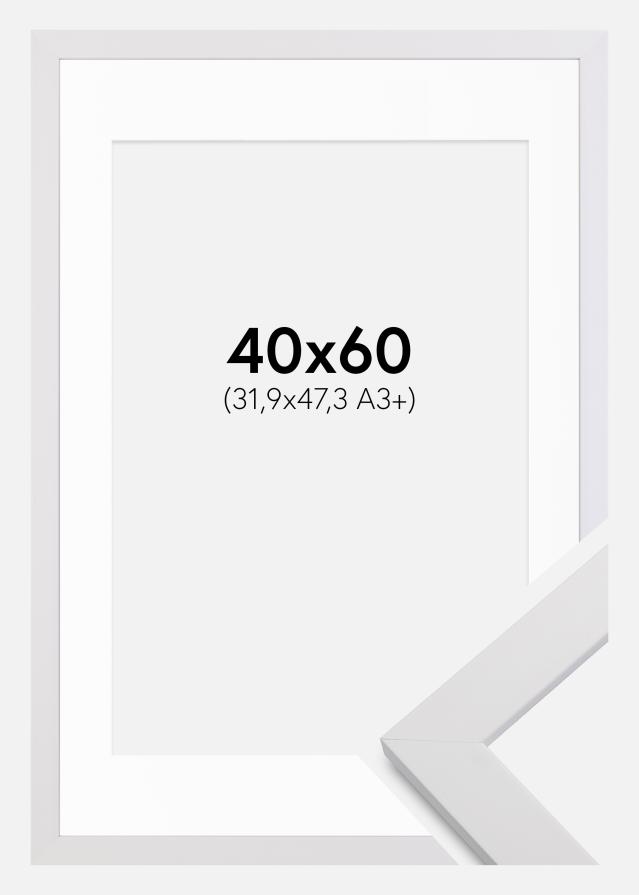 Ramme White Wood 40x60 cm - Passepartout Hvid 32,9x48,3 cm (A3+)