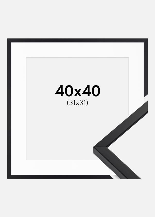 Ramme E-Line Sort 40x40 cm - Passepartout Hvid 32x32 cm