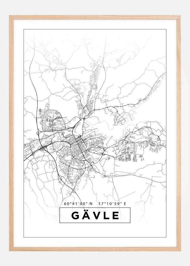 Kort - Gävle - Hvid Plakat