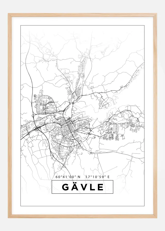 Kort - Gävle - Hvid Plakat