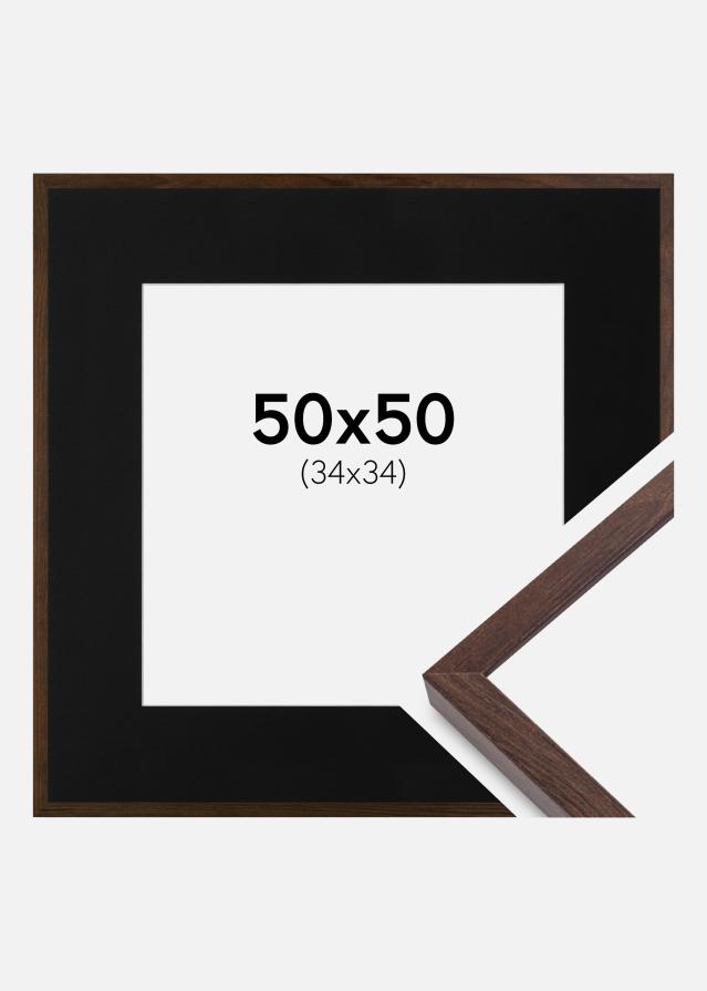 Ramme E-Line Valnød 50x50 cm - Passepartout Sort 35x35 cm