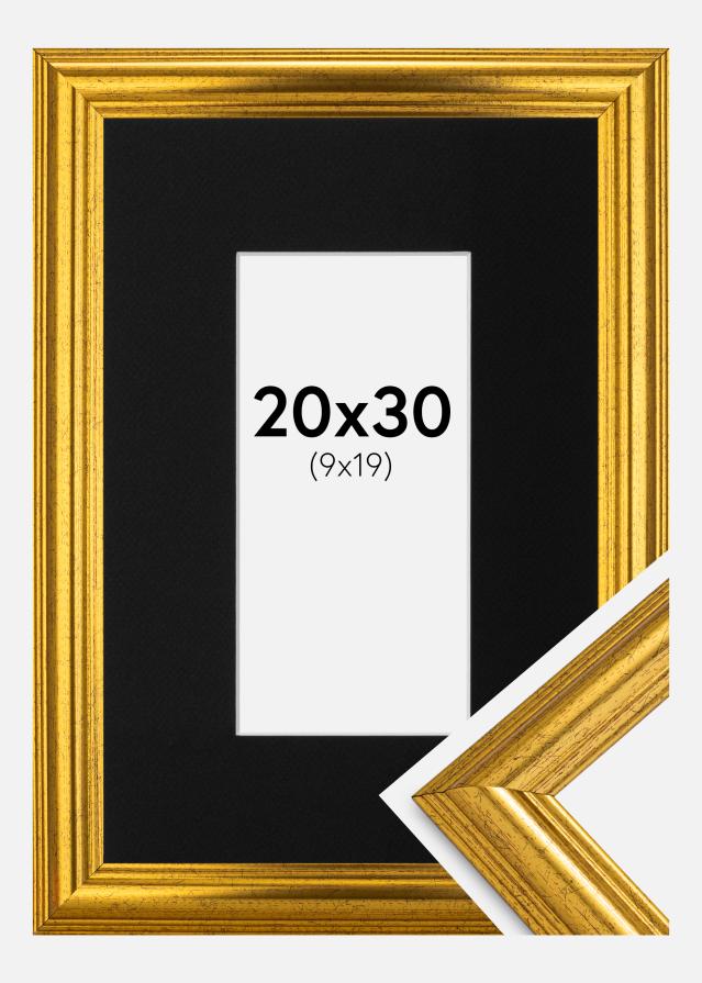 Ramme Västkusten Guld 20x30 cm - Passepartout Sort 10x20 cm