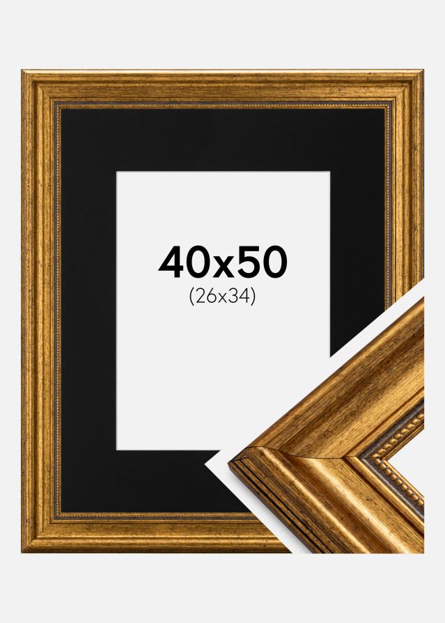 Ramme Rokoko Guld 40x50 cm - Passepartout Sort 27x35 cm