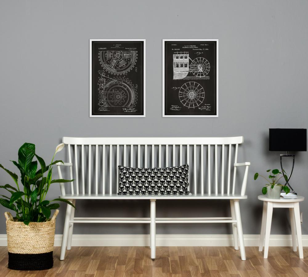 Patenttegning - Gear - Sort Plakat