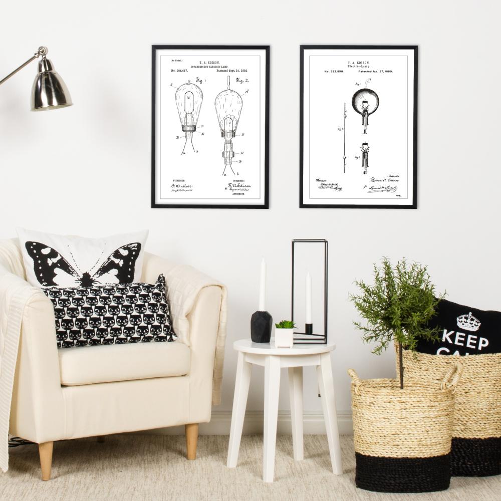 Patenttegning - Elpære B - Hvid Plakat