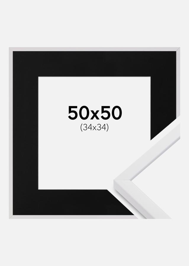Ramme E-Line Hvid 50x50 cm - Passepartout Sort 35x35 cm