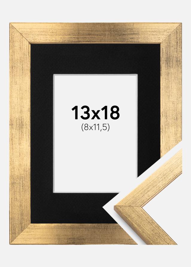 Ramme Stilren Guld 13x18 cm - Passepartout Sort 9x12 cm