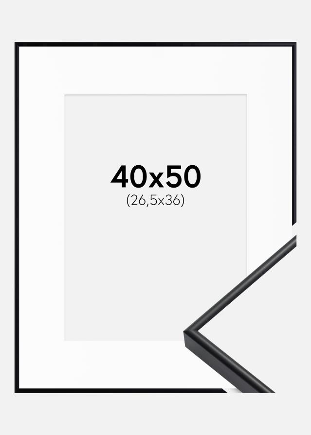 Ramme Visby Sort 40x50 cm - Passepartout Hvid 27,5x37 cm