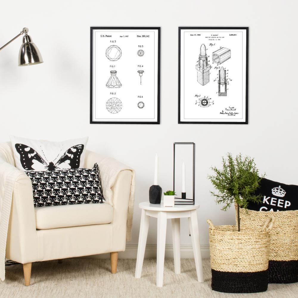 Patenttegning - Læbestift - Hvid Plakat