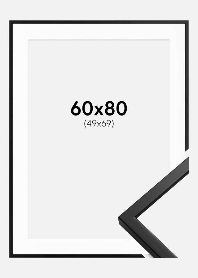 Ramme Oslo Sort 60x80 cm - Passepartout Hvid 50x70 cm