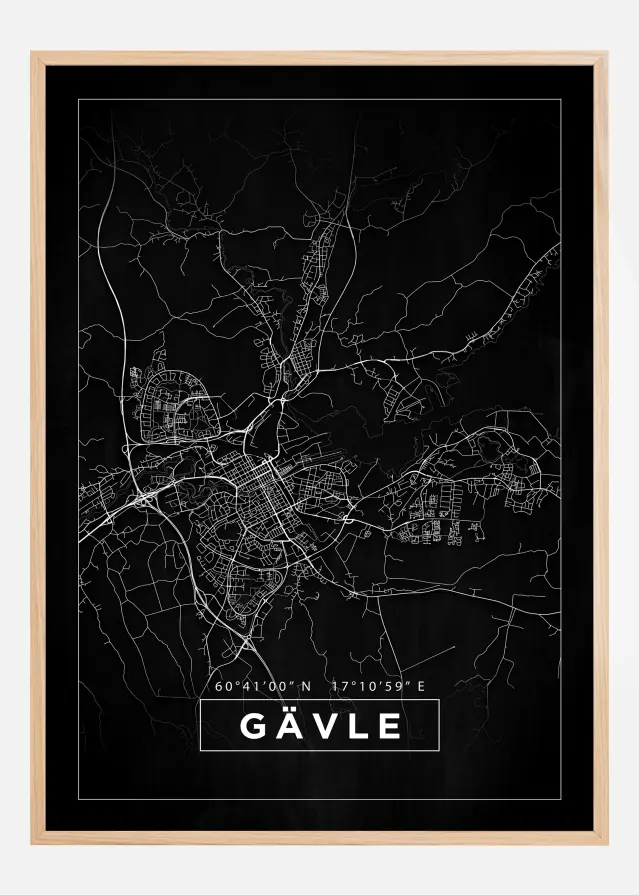 Kort - Gävle - Sort Plakat