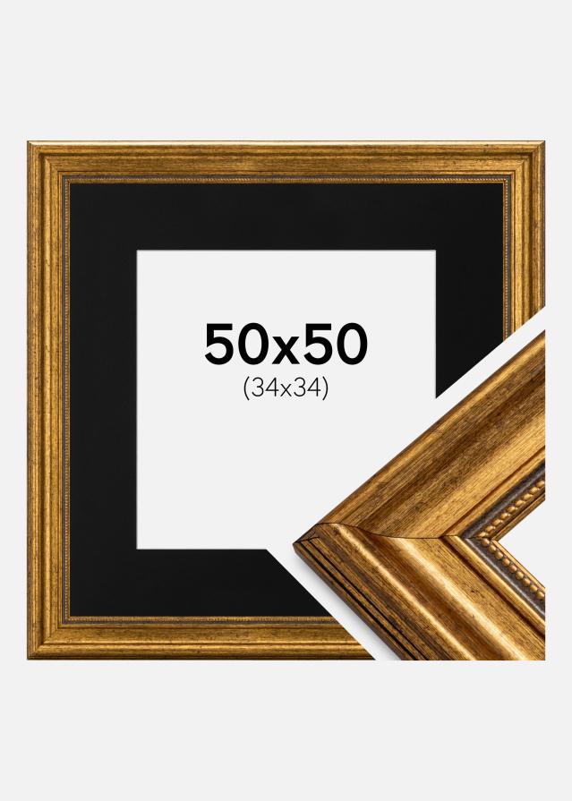Ramme Rokoko Guld 50x50 cm - Passepartout Sort 35x35 cm