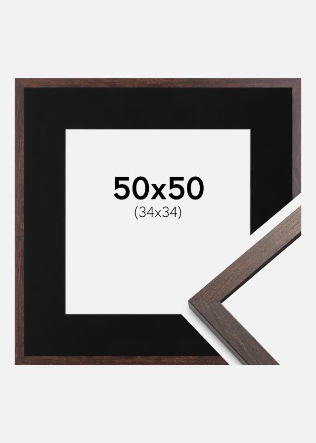 Ramme Trendy Valnød 50x50 cm - Passepartout Sort 35x35 cm
