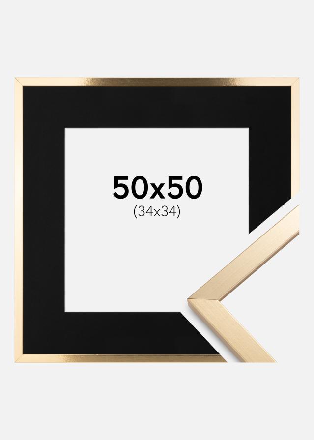 Ramme Trendy Guld 50x50 cm - Passepartout Sort 35x35 cm