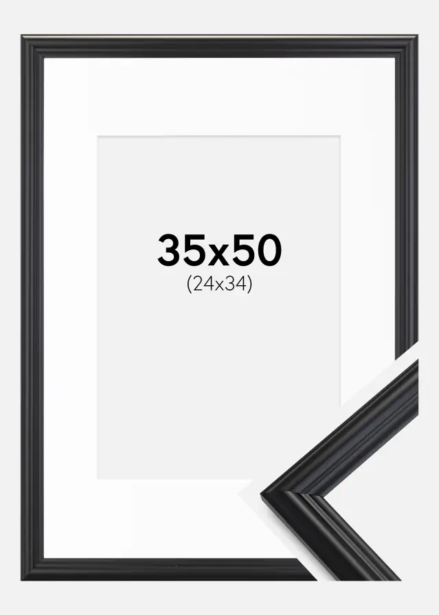 Ramme Siljan Sort 35x50 cm - Passepartout Hvid 25x35 cm