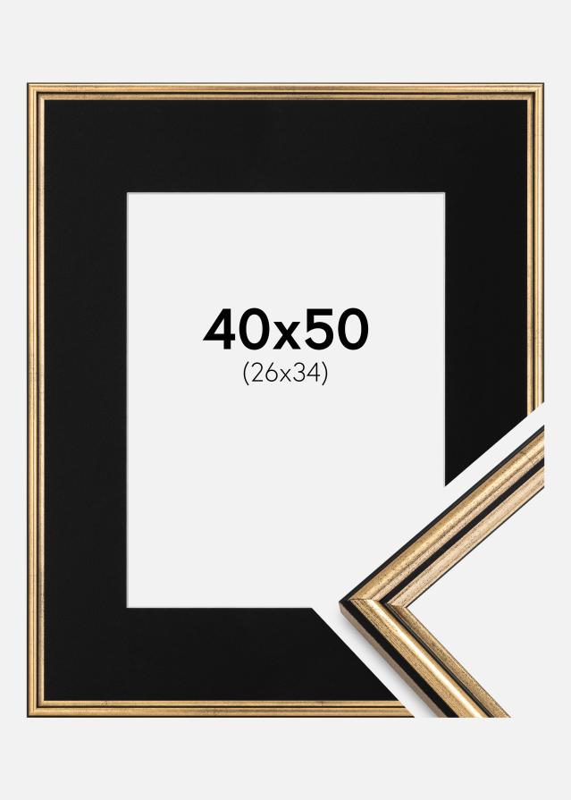 Ramme Horndal Guld 40x50 cm - Passepartout Sort 27x35 cm