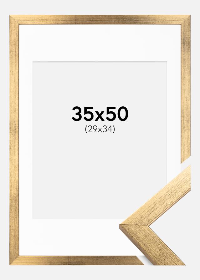 Ramme Stilren Guld 35x50 cm - Passepartout Hvid 30x35 cm