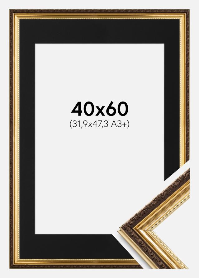 Ramme Abisko Guld 40x60 cm - Passepartout Sort 32,9x48,3 cm (A3+)