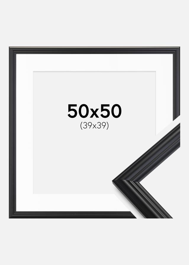 Ramme Siljan Sort 50x50 cm - Passepartout Hvid 40x40 cm