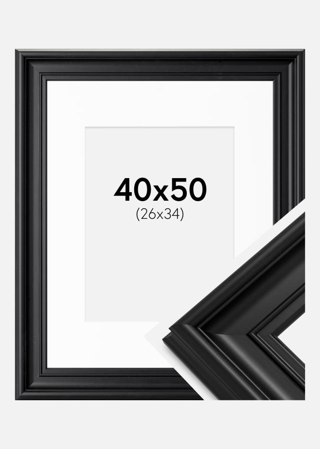 Ramme Mora Premium Sort 40x50 cm - Passepartout Hvid 27x35 cm
