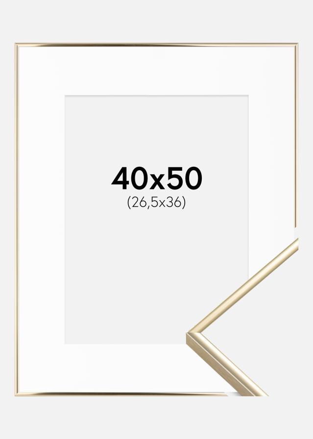 Ramme Visby Blank Guld 40x50 cm - Passepartout Hvid 27,5x37 cm