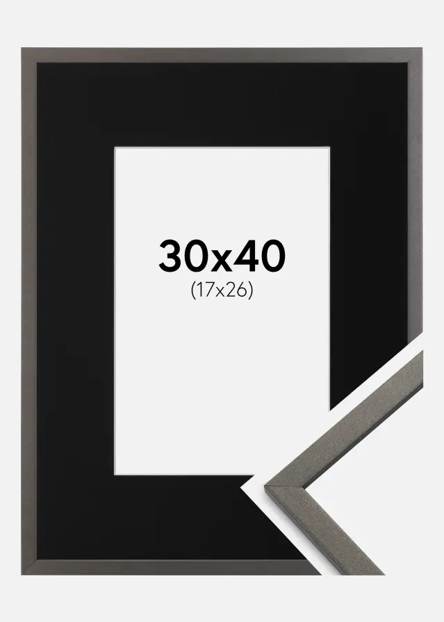 Ramme Edsbyn Grafit 30x40 cm - Passepartout Sort 18x27 cm
