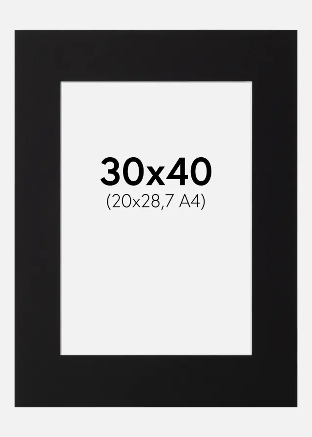 Passepartout Sort Standard (Hvid kerne) 30x40 cm (20x28,7 - A4)