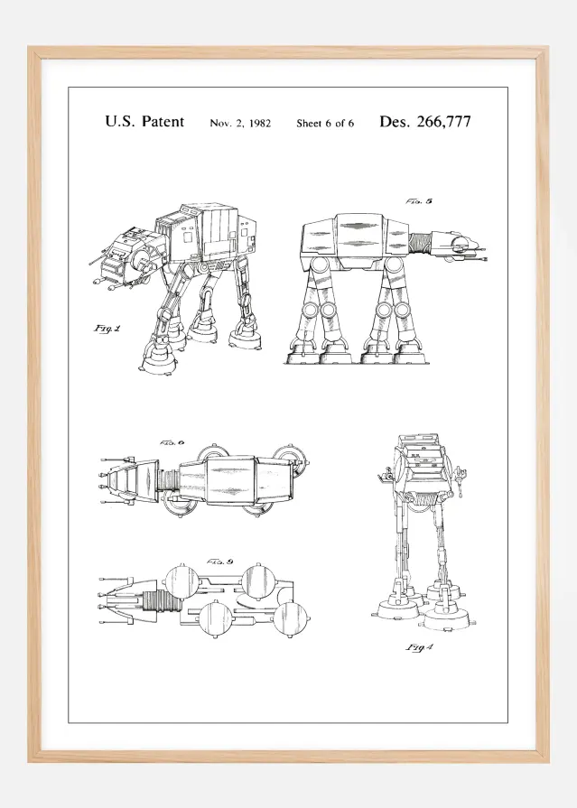 Patenttegning - Star Wars - Walker - Hvid Plakat