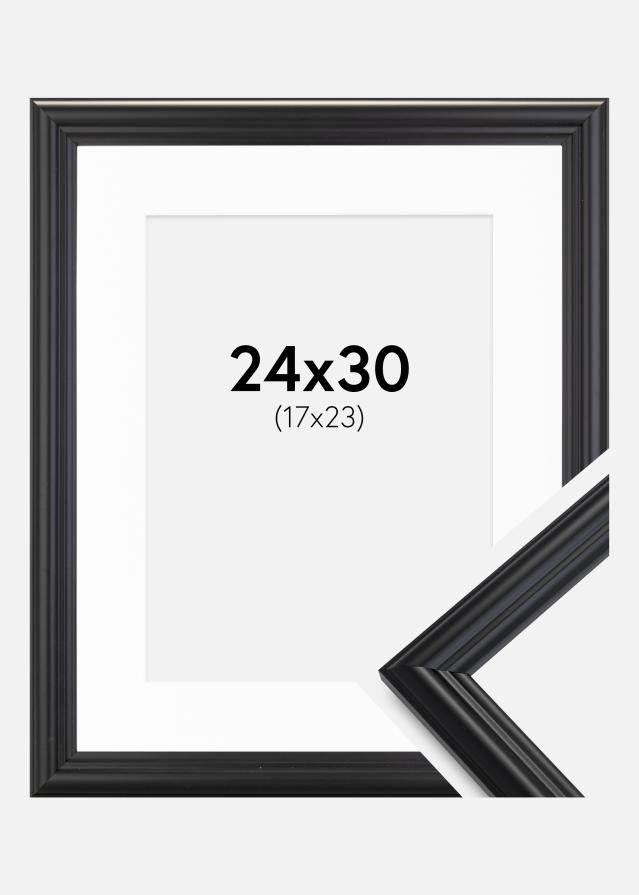 Ramme Siljan Sort 24x30 cm - Passepartout Hvid 18x24 cm