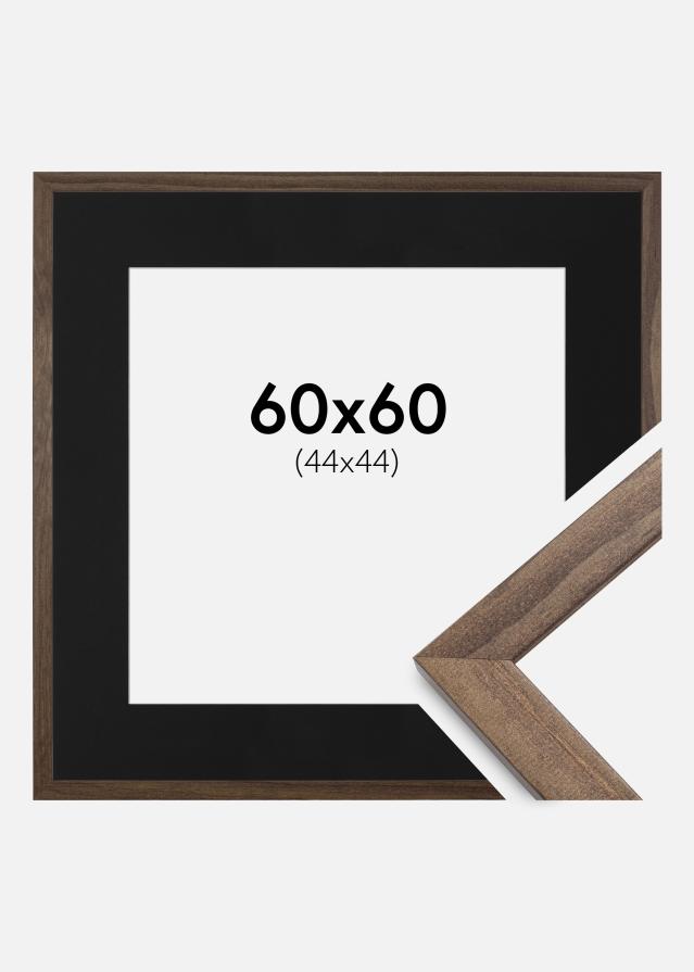 Ramme Stilren Valnød 60x60 cm - Passepartout Sort 45x45 cm