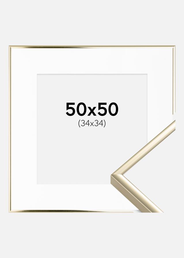 Ramme Aluminium Blank Guld 50x50 cm - Passepartout Hvid 35x35 cm