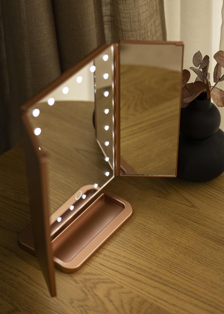 KAILA Makeupspejl Tri-Fold Magnifying Rosaguld 30x20 cm