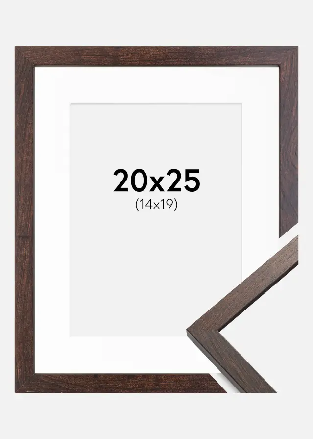 Ramme Trendy Valnød 20x25 cm - Passepartout Hvid 15x20 cm