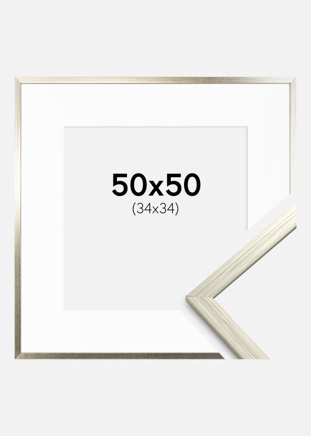 Ramme Edsbyn Sølv 50x50 cm - Passepartout Hvid 35x35 cm