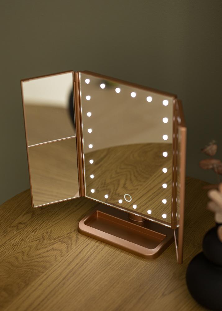 KAILA Makeupspejl Tri-Fold Magnifying Rosaguld 30x20 cm
