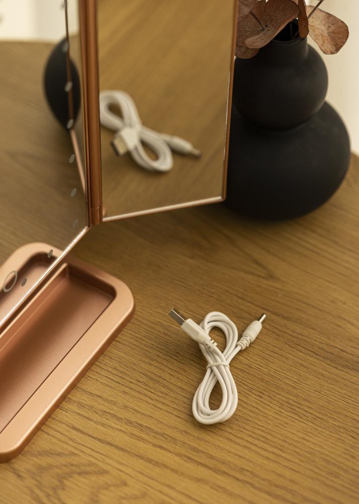 KAILA Makeupspejl Tri-Fold Magnifying Rosaguld 30x20 cm