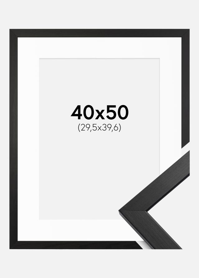 Ramme Stilren Sort 40x50 cm - Passepartout Hvid 12x16 inches