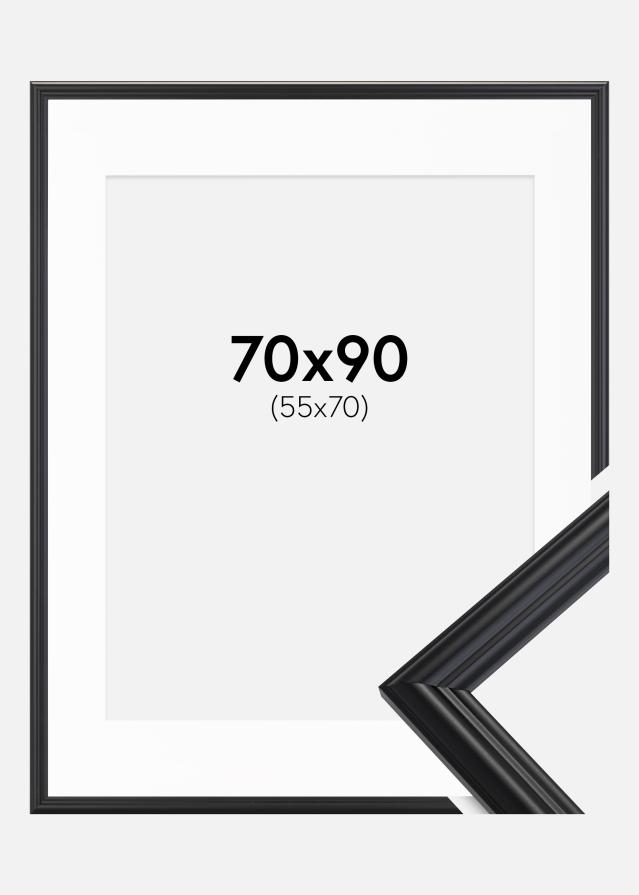 Ramme Siljan Sort 70x90 cm - Passepartout Hvid 56x71 cm
