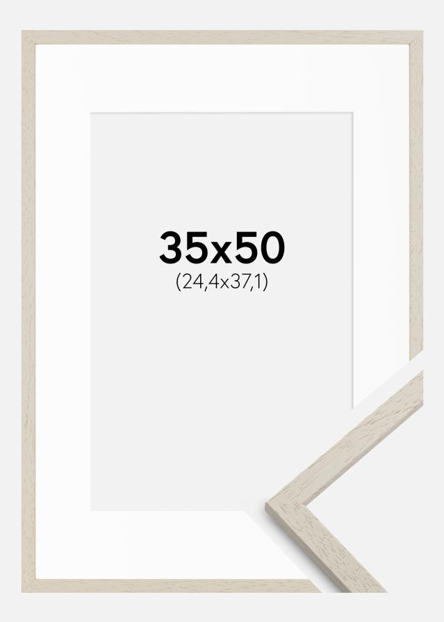Ramme Edsbyn Sand 35x50 cm - Passepartout Hvid 10x15 inches
