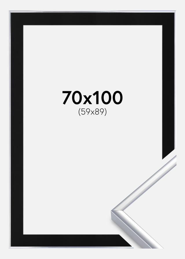 Ramme Aluminium Blank Sølv 70x100 cm - Passepartout Sort 60x90 cm