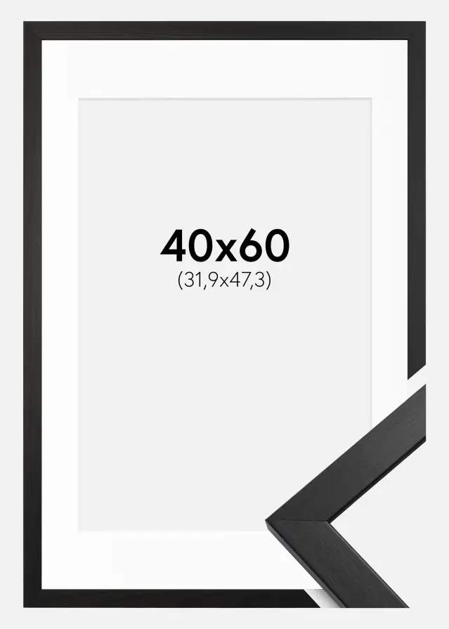 Ramme Stilren Sort 40x60 cm - Passepartout Hvid 32,9x48,3 cm