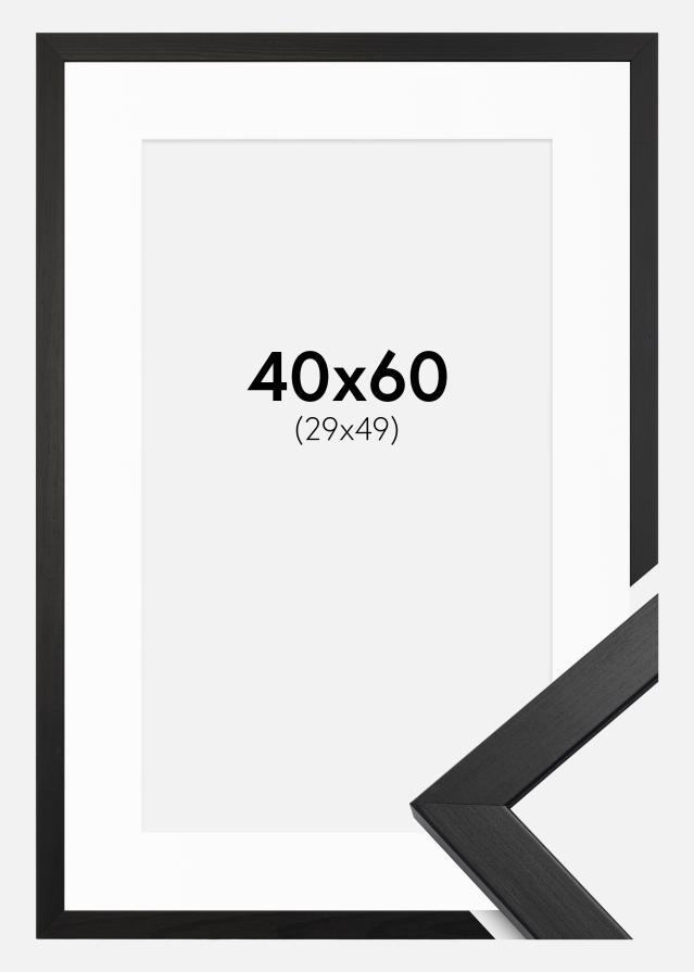 Ramme Stilren Sort 40x60 cm - Passepartout Hvid 30x50 cm