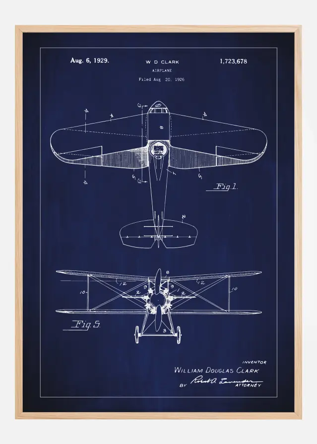 Patenttegning - Fly - Blå Plakat