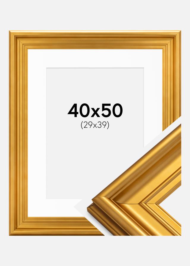 Ramme Mora Premium Guld 40x50 cm - Passepartout Hvid 30x40 cm
