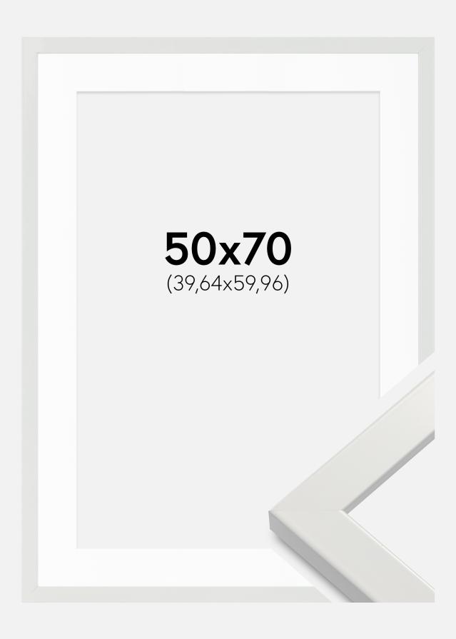 Ramme White Wood Glossy 50x70 cm - Passepartout Hvid 16x24 inches