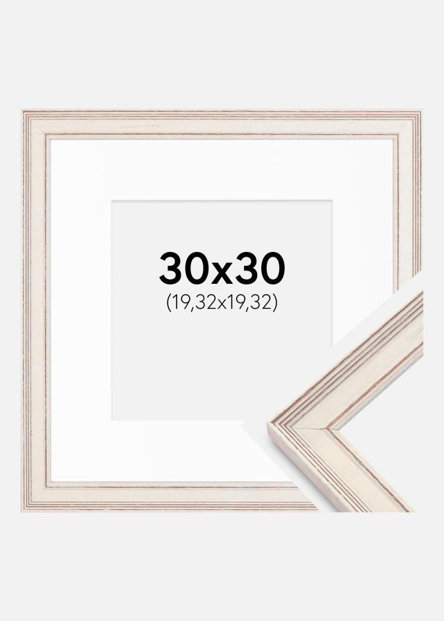 Ramme Shabby Chic Hvid 30x30 cm - Passepartout Hvid 8x8 inches
