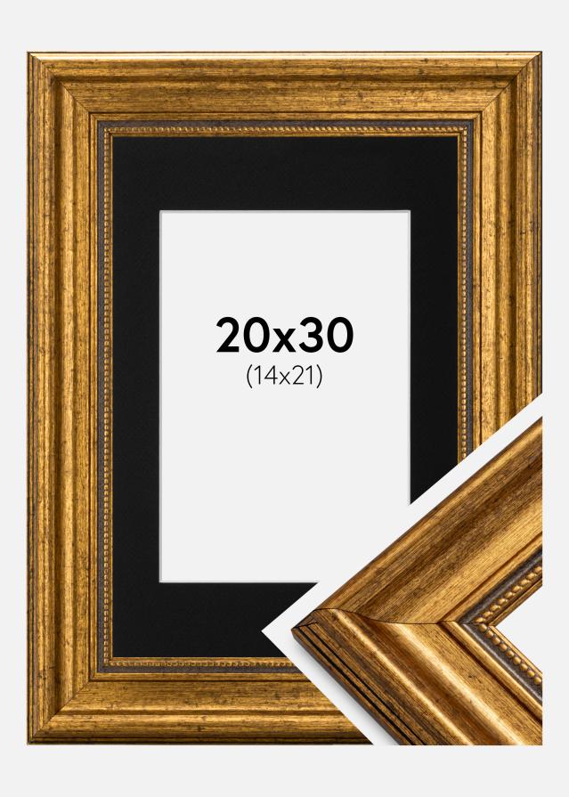 Ramme Rokoko Guld 20x30 cm - Passepartout Sort 15x22 cm